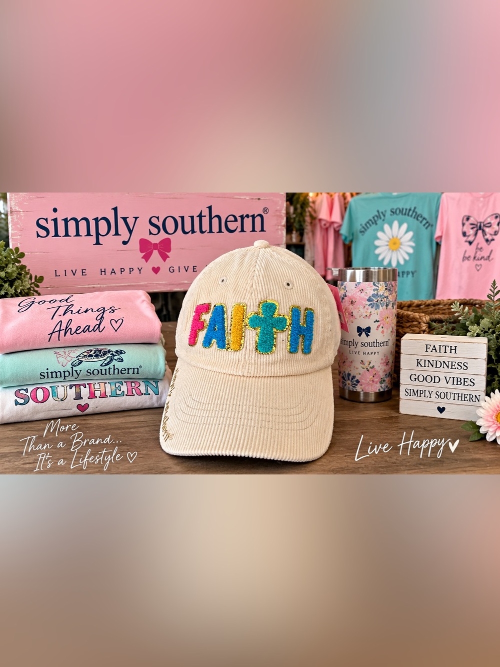 Simply Southern Cream 'FAITH' Embroidered Corduroy Hat